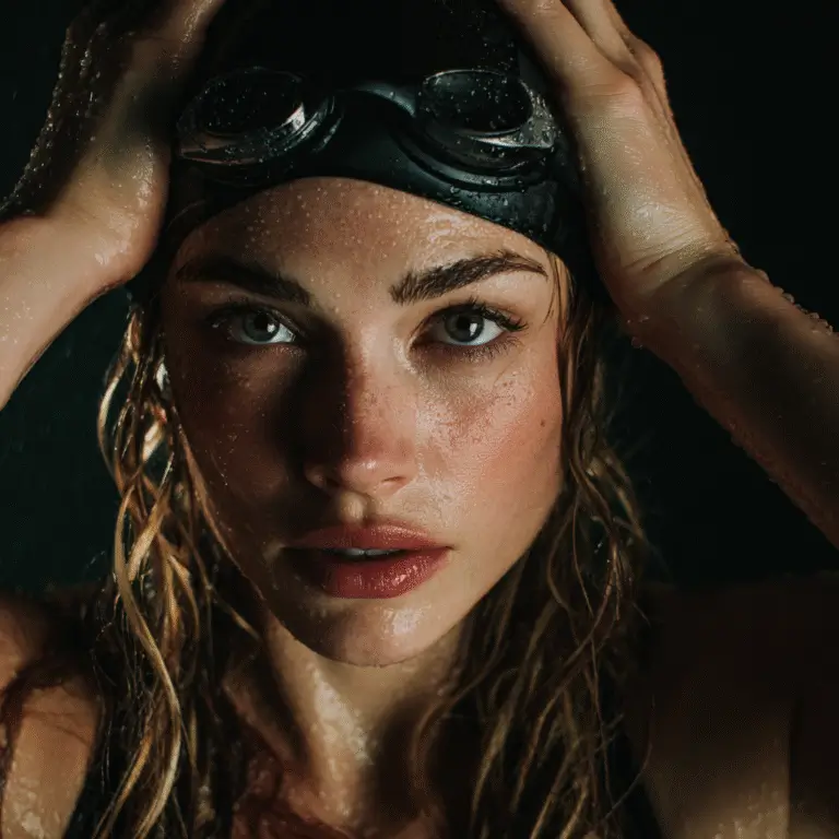 Nageuse qui met un bonnet de bain en silicone avant l'entraînement