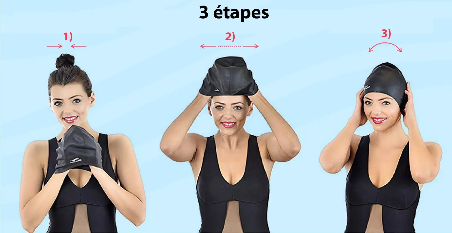 Préparation des cheveux avant d'enfiler un bonnet de natation