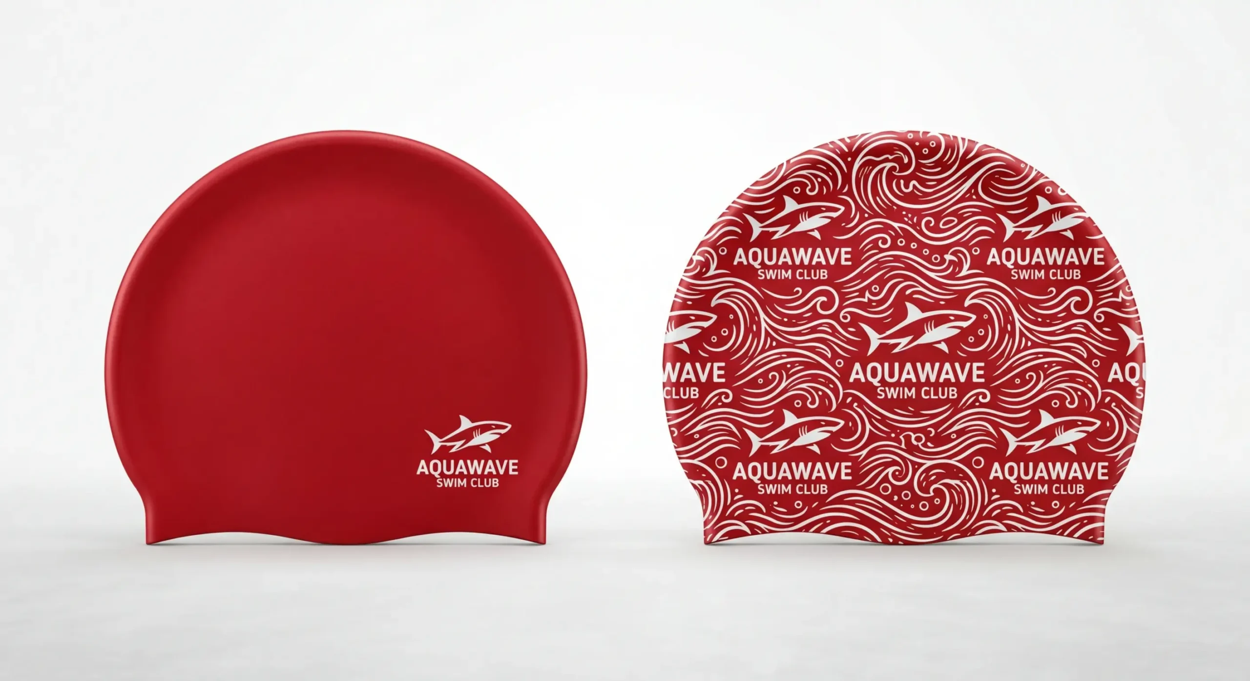 Comparaison entre un bonnet de bain avec logo standard et un bonnet avec impression intégrale
