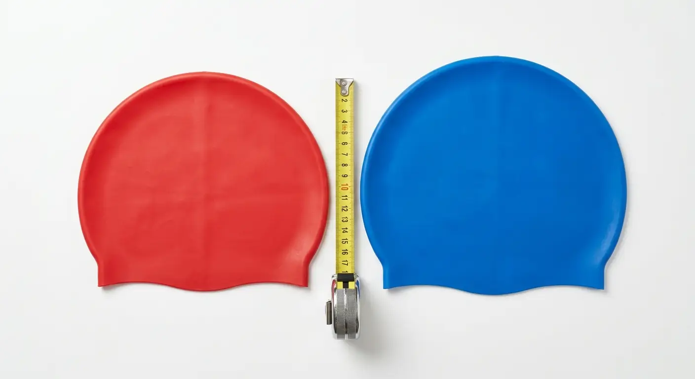 Comparaison des dimensions : bonnet de bain standard (22,5x19cm) vs bonnet grande taille XL (24,5x19,5cm)