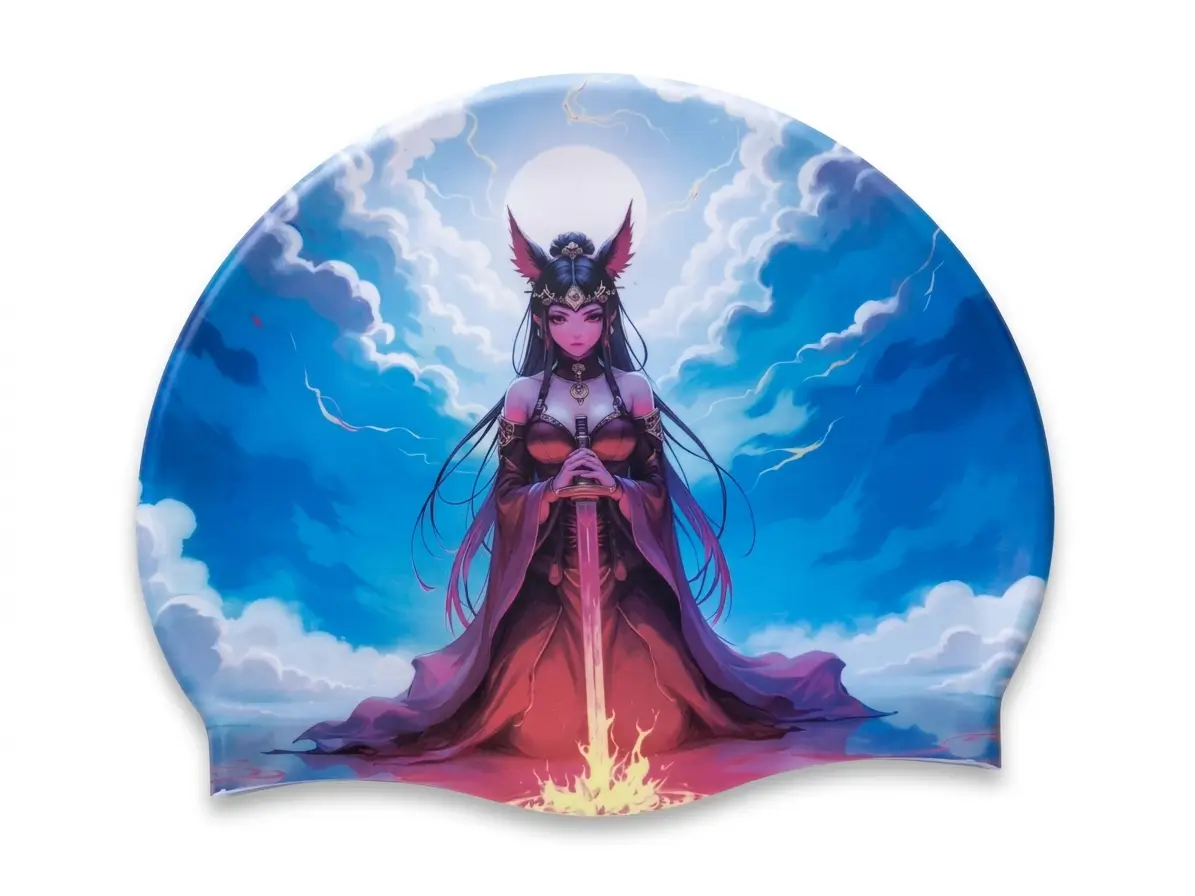 Personnalisation sur bonnets de bain avec transfert numérique et impression quadrichromie